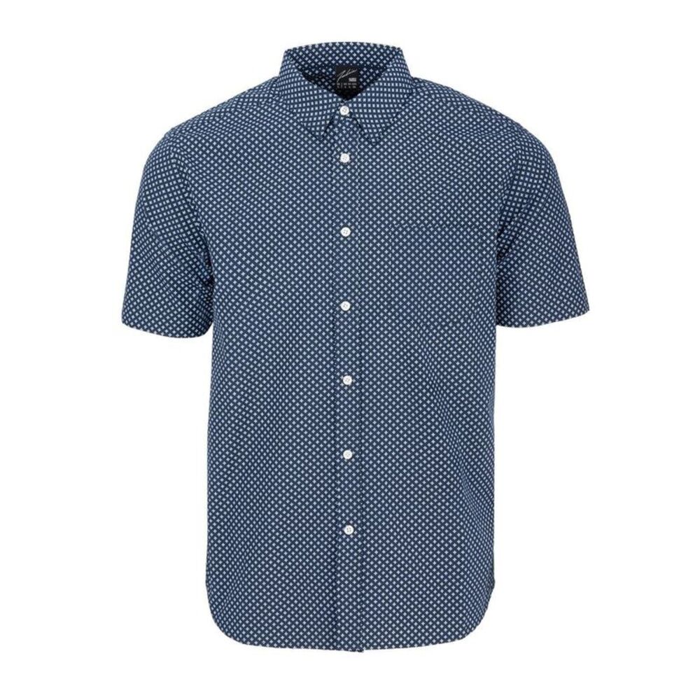Fabric Mens Poplin Short-Sleeved Shirt / Navy/White